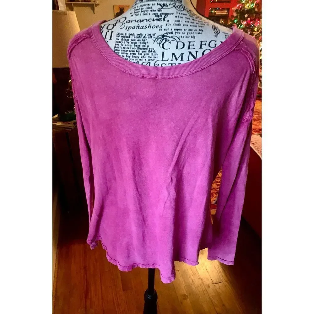 Free People Dark Pink Distressed Tee